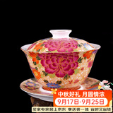 容山堂陶瓷金丝珐琅彩绘盖碗茶杯大小号家用泡茶品茗杯主人杯茶盏茶具 金丝珐琅彩盖碗-万花盖碗
