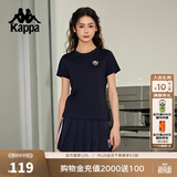 卡帕（Kappa）背靠背t恤女短袖复古26新夏透气纯棉显瘦半袖运动上衣K0E42TD01D 暗夜蓝黑906-高级显白丨舒适透气 M 尺码偏小，建议拍大一码