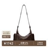裘真植鞣羊皮逍遥吐司包休闲复古单肩斜挎包女大容量通勤包 咖啡色小号-(羊皮）