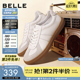 百丽舒适牛皮休闲男鞋秋新商场同款网面复古德训鞋52022CM0预售 白色 43 (265mm)
