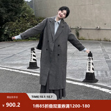 茵曼2026冬季女装新款100%绵羊毛双面呢外套女美拉德翻驳洋气长款大衣 深花灰 S 158-162cm/100-110斤