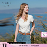 三彩【宋轶同款】【瘦瘦T】2026春秋新款U领正肩短袖修身T恤套头上衣M 珍珠白 S 155/80A