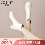 卓诗尼短靴女粗跟2026年新款春秋单靴时尚瘦瘦马丁靴冬季加绒高跟女靴子 米白色-绒里 37