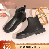 金利来（Goldlion）女鞋圆头中跟加绒保暖靴子短靴女切尔西靴66214000701R黑色绒里36