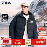 FILA斐乐保暖羽绒服男女经典复古休闲运动连帽长袖印花外套上衣 正黑色-BK XL 180/100A
