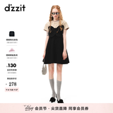 DZZIT地素夏季甜酷少女假两件绣花工艺蝴蝶连衣裙3H2O4561A 黑色 XS