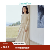 茵曼（INMAN）2026秋冬女装新款灯芯绒连衣裙新品长袖休闲针织礼服中长裙子 淡香杏-18348727 44.1%粘纤 31.4%锦纶 24.5%聚酯纤维 M