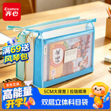齐心（COMIX）双层科目分类袋加宽加厚文件袋小学生大容量初高中生儿童拉链袋文具袋作业试卷资料收纳袋EA5021蓝