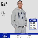 GAP男女装秋季logo印花抓绒宽松套头连帽衫卫衣786923 浅灰色 L (175/96A) 亚洲尺码