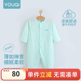 优奇婴儿衣服夏季薄款纯棉连体衣新生幼儿睡衣宝宝纱布哈衣夏装空调服 纯棉款【闭档】水绿 73cm