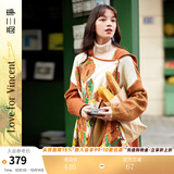 两三事披肩斗篷外套女秋冬连帽长款蓝色毛衣开衫外搭大衣梵高信使 黄棕色 均码