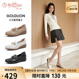 金利来（Goldlion）女鞋妈妈皮鞋一脚蹬浅口女单鞋坡跟圆头乐福鞋G662330071 米白38
