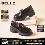 百丽海鸥乐福鞋女厚底新款小皮鞋春夏通勤单鞋JD007CM5 黑色-哑光 38