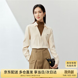 尚都比拉冬季优雅气质假两件半高领正肩套头职场OL风衬衫 杏配焦糖 M