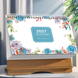 朗捷（longe）台历2026年日历马年月历大格子书写计划本式年历简约办公桌面日历摆件桌历定制 百花齐放（木质当月至2027）