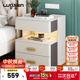 罗森（LUOSEN）岩板床头柜简约卧室三层床头置物架收纳柜 深灰+白