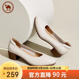 骆驼牌 舒适女鞋工作鞋婚鞋玛丽珍小皮鞋粗跟单鞋 P23S155021 米白 37