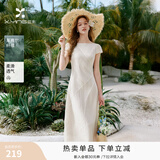 香影法式收腰白色连衣裙女2026夏季新款圆领气质a字裙白月光长裙 白色 M 95-110斤/裙长114.5CM