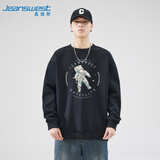 真维斯（Jeanswest）卫衣男士圆领潮牌2026秋季上衣潮流宽松套头男士外套黑色3XL