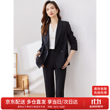 尚都比拉正装职业西装套装女春秋气质小西服外套九分裤两件套 黑色 XL 
