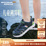 Skechers斯凯奇儿童运动凉鞋男童沙滩鞋镂空防滑夏季中大童大头鞋400041L 男童/海军蓝色/柠檬色/NVLM 30