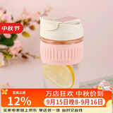 乐扣乐扣（LOCK&LOCK）咖啡杯耐热玻璃水杯子男女学生便携式双饮吸管杯随手杯500ML粉色