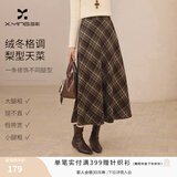 香影复古格子半身裙女2026秋冬新款咖色毛呢裙子中长款格纹a字裙 咖色 M 160/64A/95-110斤