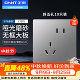 正泰（CHNT）开关插座面板86型暗装家用墙壁开关一开五孔插座网线厨房6T幻银灰 斜五孔插座10只装