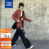 唐狮（TonLion）秋冬女左胸小标格子翻领长袖衬衫百搭时尚潮流韩系松弛