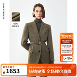 朗姿25纯羊毛复古人字纹高智西装外套优雅气质收腰西服女冬季新款 卡其绿色 M