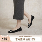 千百度（C.BANNER）单鞋女芭蕾舞鞋晚晚风平底鞋A24180005 黑色(绒面) 36