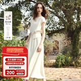 Olrain欧芮儿2026新款夏季休闲设计感女装短袖T恤a字半身裙套装女两件套 杏色 S