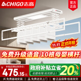 志高（CHIGO） 智能电动晾衣架升降晾衣机阳台智能晾衣机超薄隐形挂衣架晒衣架 白色+照明横杆语音
