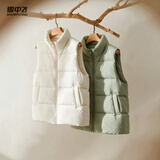雪中飞羽绒服女26冬季短款宽松背心阔版马甲通勤百搭外穿玉石白L