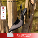 CHARLES&KEITH质感链条尖头高跟凉鞋子女鞋生日礼物送女友CK1-60280377 Black黑色 37 (235)