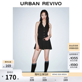 UR2026秋季新款女装潮流条纹挂脖腰带褶皱超短连衣裙UYV760049 深黑灰色条纹 S