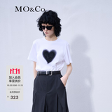 MO&Co.欧根纱立体爱心圆领短袖宽松纯棉小白T恤夏上衣上装基础黑白 漂白色-第2批 S 160
