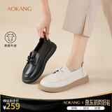 奥康（Aokang）官方女皮鞋柔软不累脚透气系带百搭软底日常通勤学院风妈妈乐福鞋 黑色1244421042 35 (225mm)