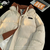 顶峰保罗（Dingfengbaoluo）假两件棉服外套男春秋宽松休闲保暖棉衣连帽棉袄子DFM22杏色L