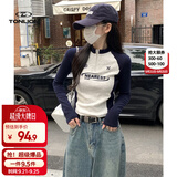 唐狮（TonLion）2026秋冬季女立领拉链袖子拼接长袖T恤气质显瘦百搭松弛韩版潮Z