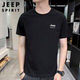 JEEP SPIRIT吉普T恤男夏季纯色短袖男士宽松上衣圆领半袖男装 黑色 2XL 