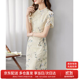 尚都比拉新中式立领盘扣旗袍改良版花瓣袖雪纺碎花连衣裙夏季 杏底花色 M 