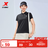 特步（XTEP）冰感polo衫短袖男女夏季商务透气运动半袖休闲男装速干翻领t恤 正黑色-0031（女） S