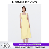 UR2026秋季新款女装气质复古U型领褶皱收腰连衣裙UWM760056+ 亮黄 S