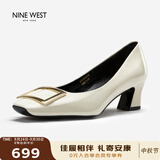 NINE WEST玖熙女鞋秋季气质高跟皮鞋女士方头单鞋子女款 NH434045FK 米白35