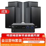 狮乐（SHILE）中小型会议室音响组合套装 定阻功放培训教室壁挂音箱话筒 AV108+108黑*4