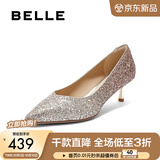 百丽（Belle）闪耀质感高跟鞋女商场新款四季单鞋增高婚鞋BDAK3AQ6预售 浮光跃金-跟高5CM 38 (240mm)