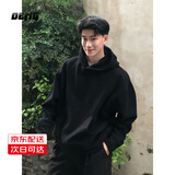 OEMG美式重磅硬挺卫衣男士秋冬新款纯色百内搭连帽衫外套保暖加绒上衣 黑色【高品质】 【90%买家选择】 XL [建议125-140斤]