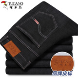 啄木鸟（TUCANO）牛仔裤男士经典商务休闲纯色时尚舒适百搭修身长裤男装 黑色B 32