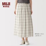 MUJI女式 强捻抽褶裙 长半身裙女款裙子女装纯棉 26年夏季BE1ZZA6S 象牙色格纹 XL (165/74A)